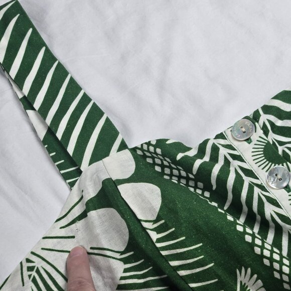 Farm Rio Macaw Elegance Romper Green White Women's XL Palm Print NEW FLAWS